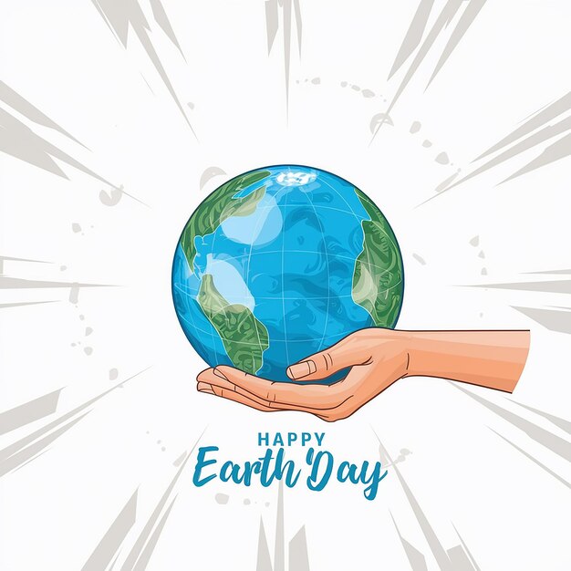 Vector a hand holding a globe with the words earth day on it