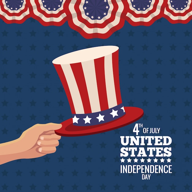 Vector hand holding hat united states independence day