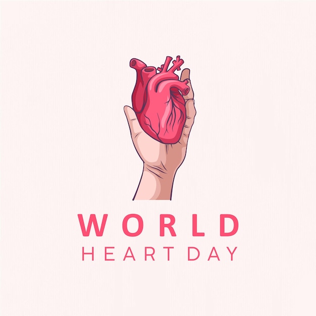 Vector hand holding heart design for world heart day in line art style