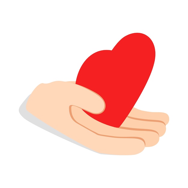 Вектор Рука держит иконку сердца в изометрическом 3d стиле, выделенном на белом фоне символ здоровья