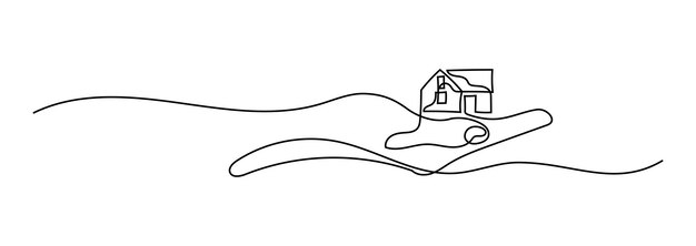 Vettore hand holding a home miniature oneline continuous single line art editable line