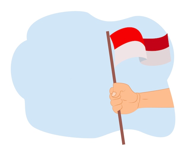 Vector hand holding indonesian flag indonesian independence day background