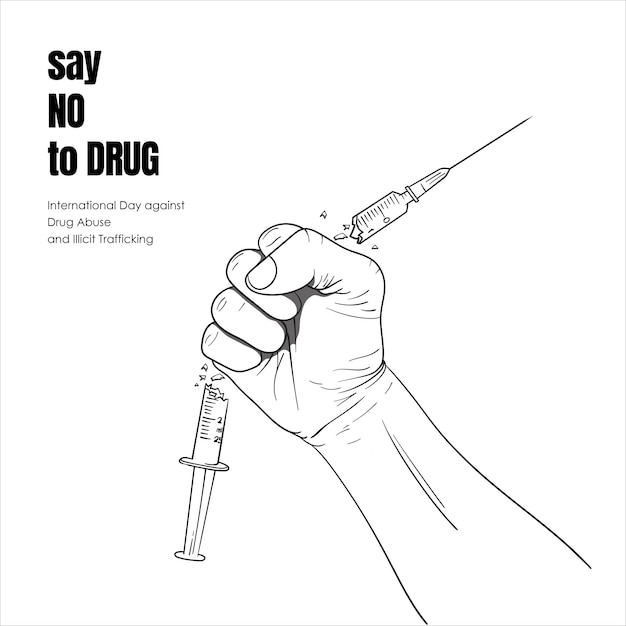 A hand holding an injection until it crumbles illustration design for say no to drug campaign design