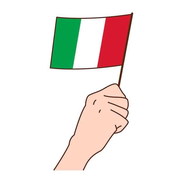 Vettore mano che tiene l'illustrazione della bandiera nazionale dell'italia illustrazione disegnata a mano di vettore di stile