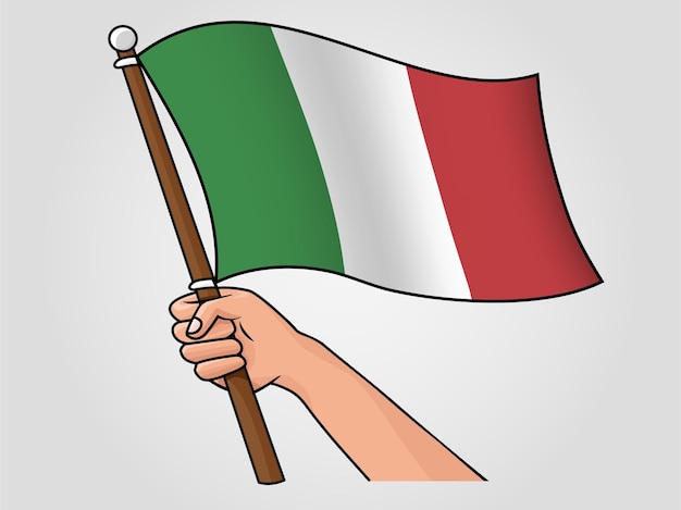 Vettore mano che tiene l'illustrazione di vettore della bandiera nazionale dell'italia