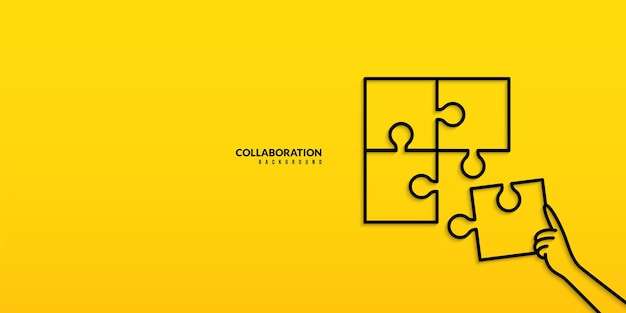 Hand holding jigsaw piece to complete puzzle Business solutions cooperation and teamwork concept