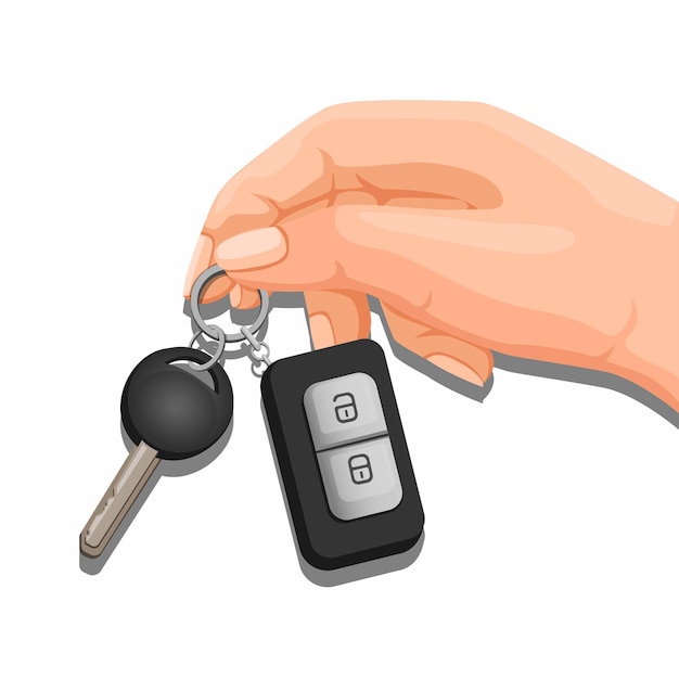 Hand holding a key car cartoon illustration