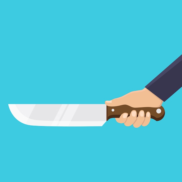 Vector hand holding a knife, illustration flat design style