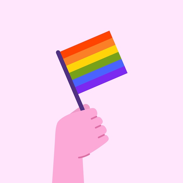 Vector hand holding lgbtqi flag pride month celebration concept vector illustration