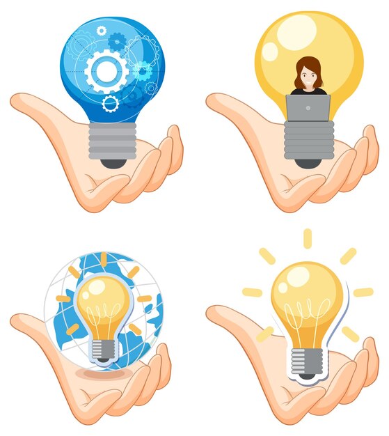 Vector hand holding light bulb icon banner