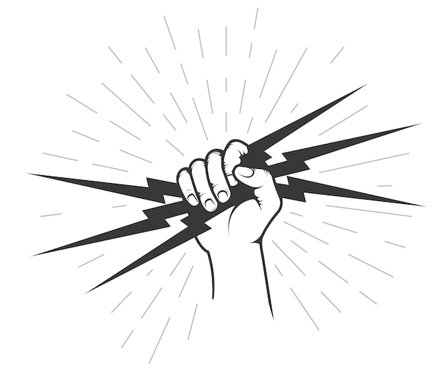 Hand holding a lighting bolt electricity and power symbol authority thunder sign vector