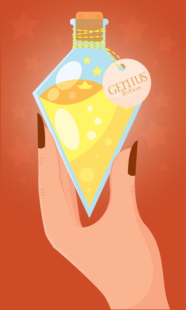 Vector hand holding a magical genius potion elixir vector illustration