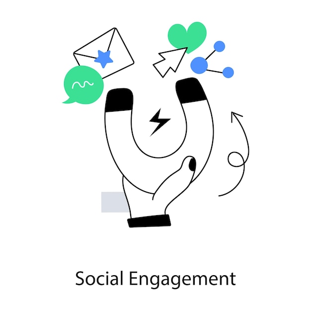 A hand holding a magnet that says social engagement.