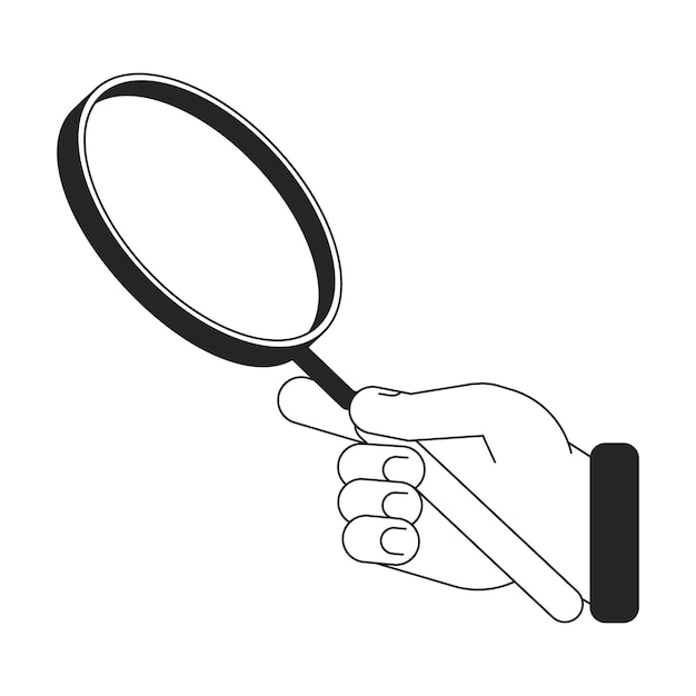 Hand holding magnifying glass bw concept vector spot illustration