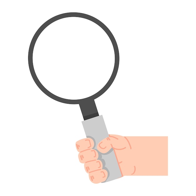 Hand holding magnifying glass flat