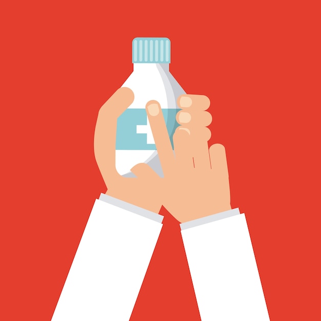 Vector hand holding a medicine bottle