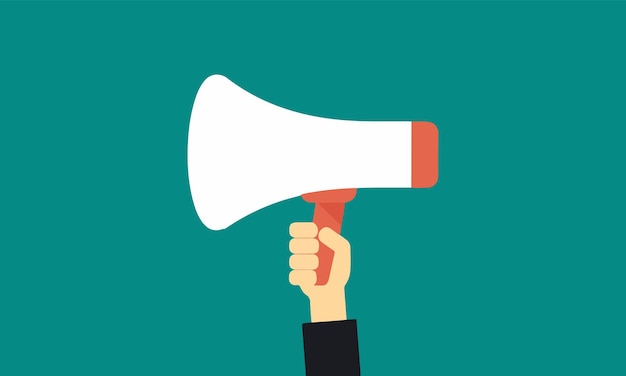 a hand holding a megaphone
