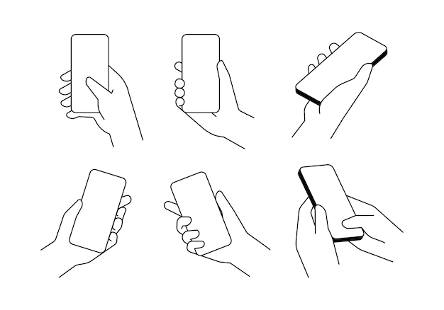 ベクトル 手持ちの携帯電話セット 指触りタッピングスクロールスマートフォン ベクトルイラスト