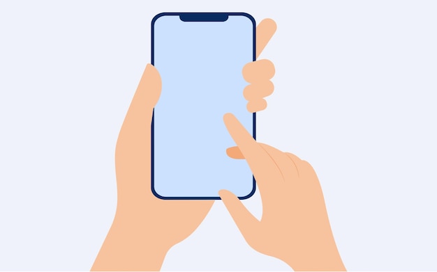 Vettore mano che tiene il telefono cellulare con funzionalità touch screen. applicazione mobile