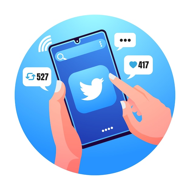 Hand holding mobile phone with Twitter social media application