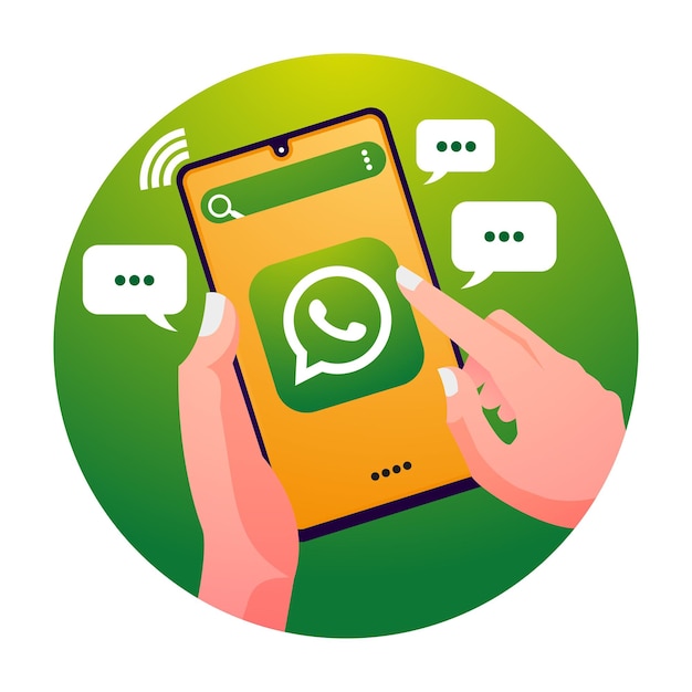 Vettore mano che tiene il telefono cellulare con l'applicazione di social media whatsapp