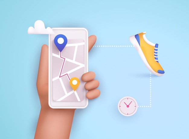 Вектор Приложение для мобильного смартфона с отображением трассы с маршрутом вектор фитнес маршрут отслеживания концепции иллюстрация 3d векторные иллюстрации