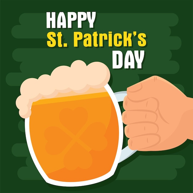 Hand holding a mug with beer saint patrick day poster vector