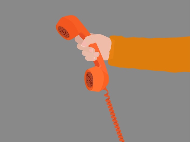 Vector hand holding an old telephone vector