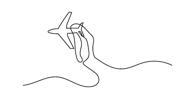 Vector hand holding a paper toy oneline continuous single line art editable line