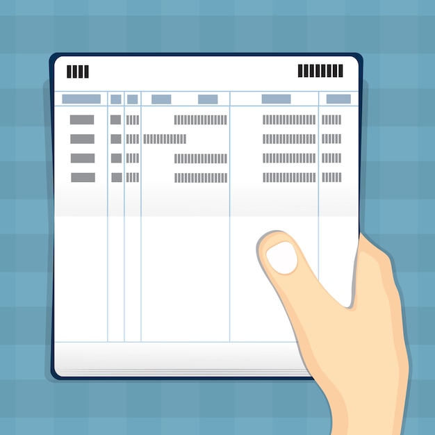 벡터 비즈니스를위한 통장 만화 디자인을 들고 손입니다.