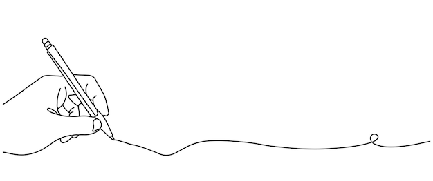 ペンを握って連続した線を描く手 単純な線形の絵を描いた手紙や日記の概念 学校のレッスンを象徴する編集可能なストローク