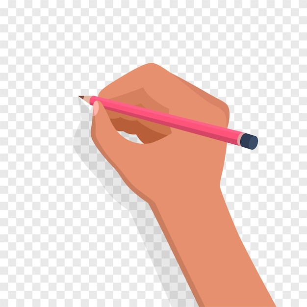 Вектор Рука держит карандаш, готовый писать, изолированный на прозрачном фоне. векторная иллюстрация
