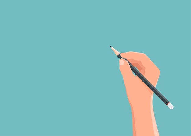 Hand holding pencil with background blank spaces for text.