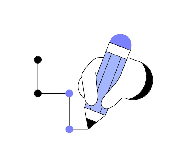 点が描かれた鉛筆を持つ手