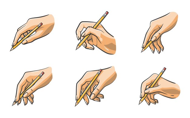 Hand Holding Pencil Writing Pose with Color