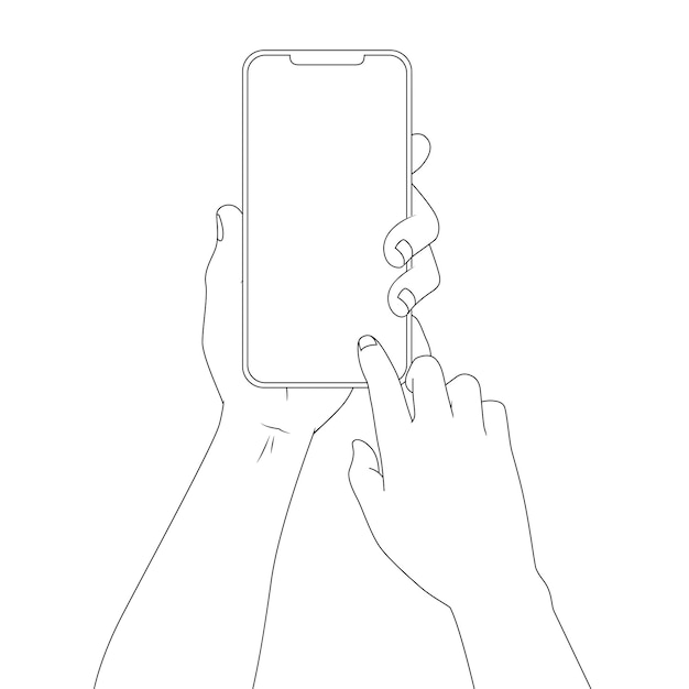 Hand holding phone vertically touch gestures outline