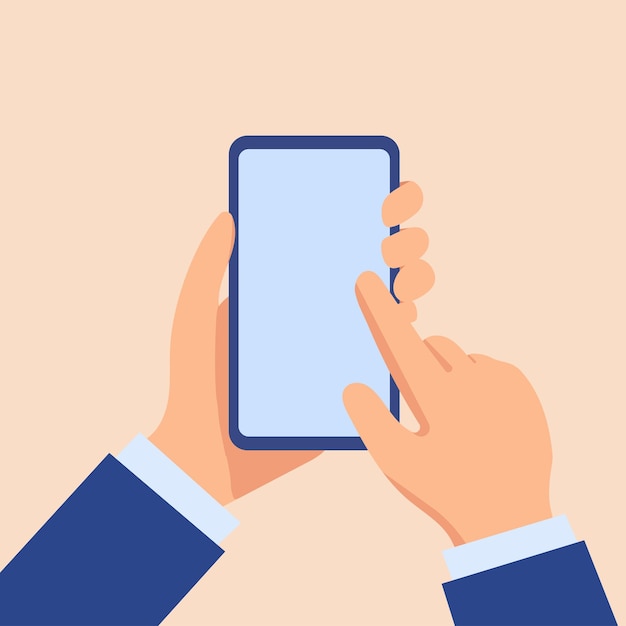 Vector hand holding phone with blank screen vector illustration
