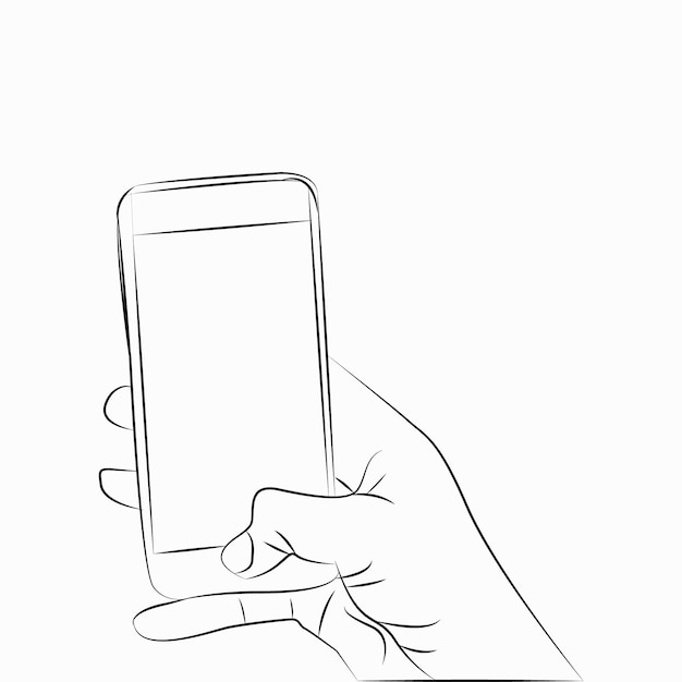 A hand holding a phone with a blank screen.