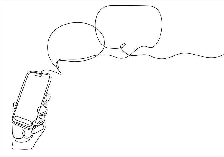 Vector hand holding phone with short messages icons and emoticons