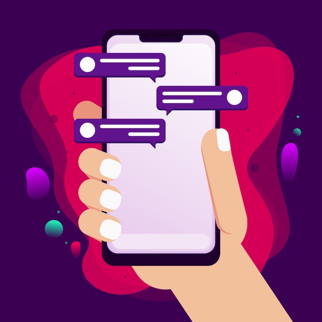 Vector hand holding phone with speech bubble design