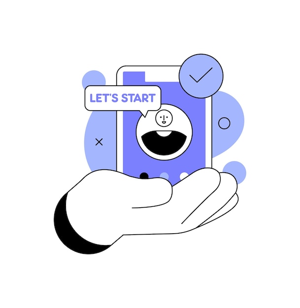 Vector a hand holding a phone with the text let's start