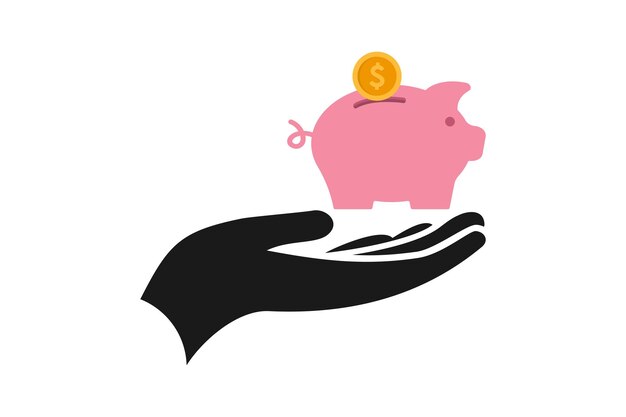 Hand holding piggy bank with dollar coin icon vector illustration