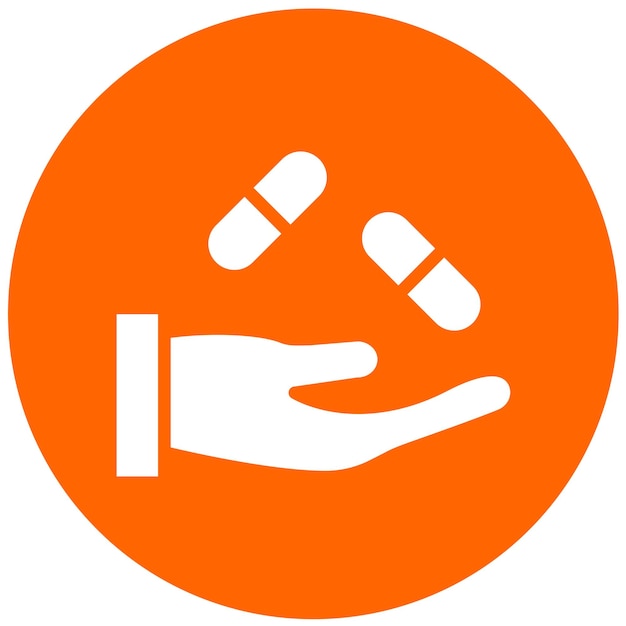 Vector a hand holding a pill in an orange circle