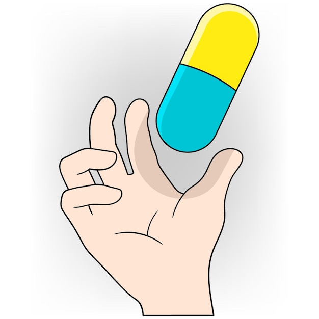 青と黄色の色の剤を握っている手