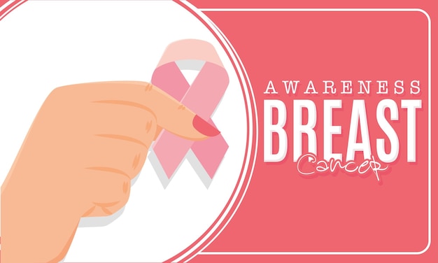 Vettore mano che tiene il nastro rosa poster del cancro al seno illustrazione vettoriale