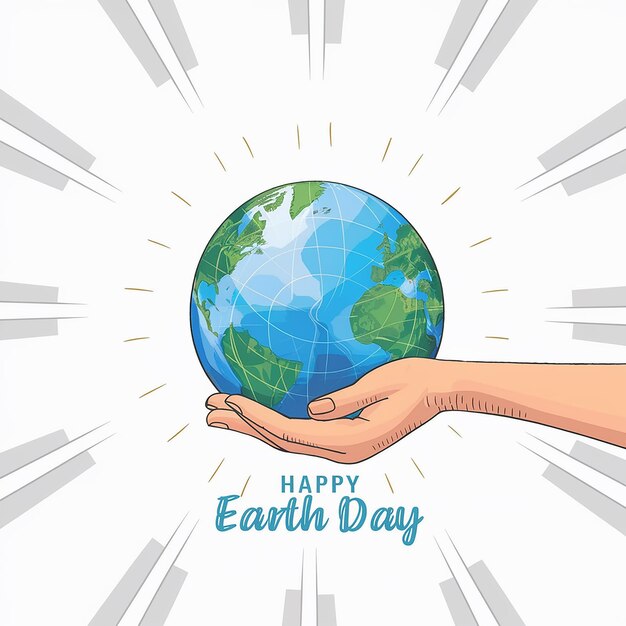 a hand holding a planet with the words earth day on it