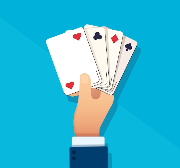 Hand holding playing cards casino concept vector illustration
