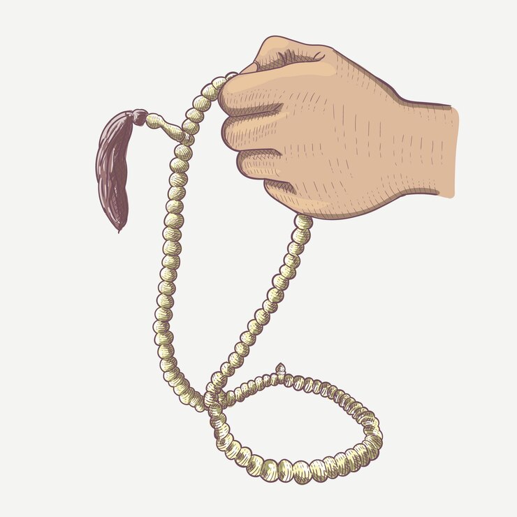 Vector hand holding prayer beads