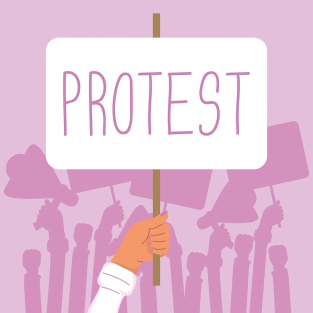 Hand holding protest banner illustration