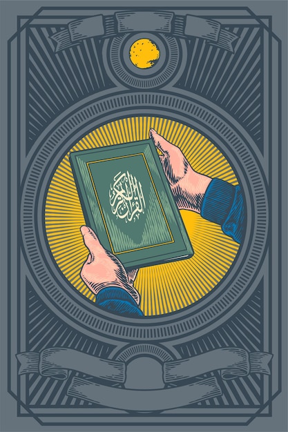 Vector hand holding quran and islamic ramadan vector illustration